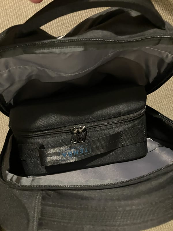Tenba backpack insert inside North face vault backpack.
